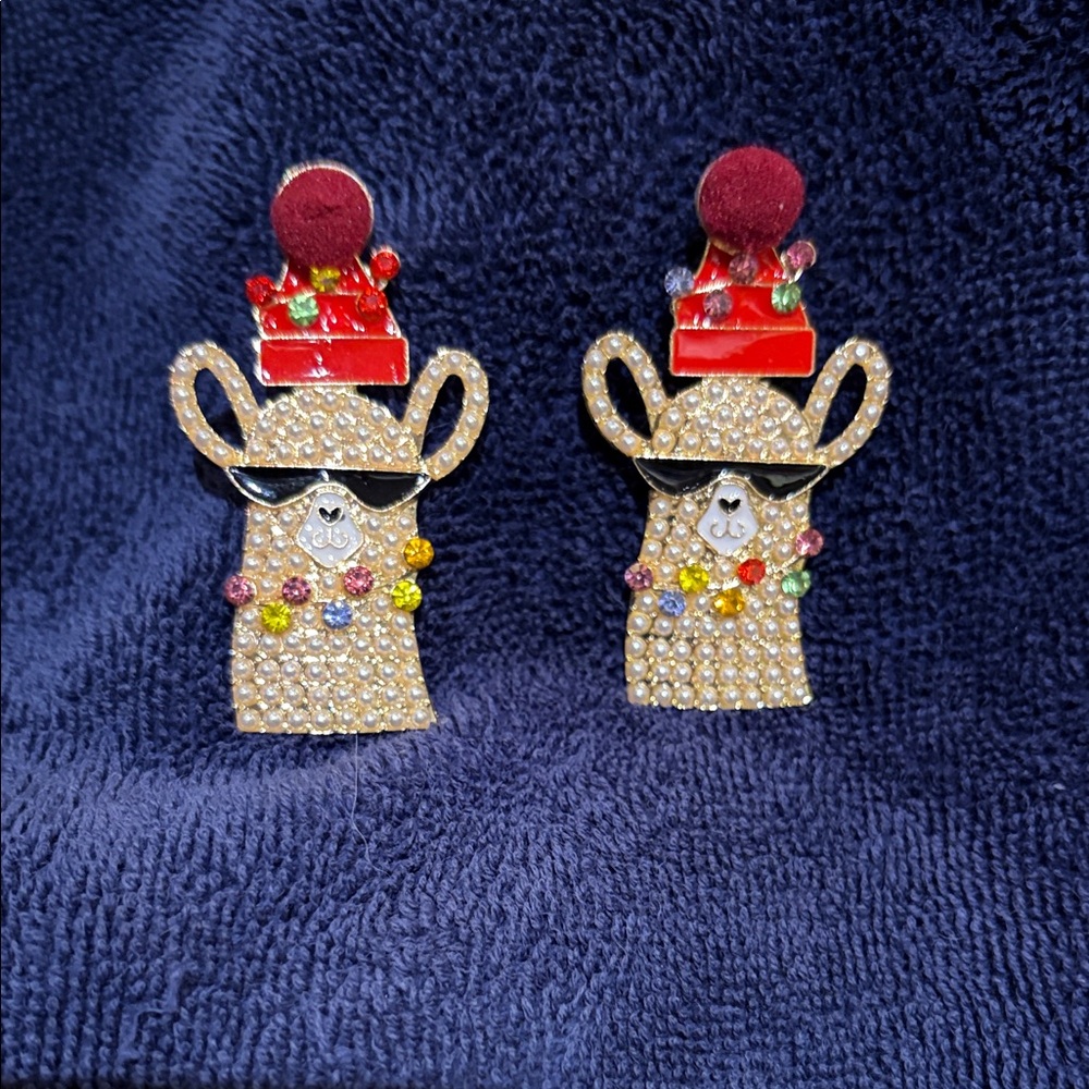 Gold and Red Llama Christmas Earrings